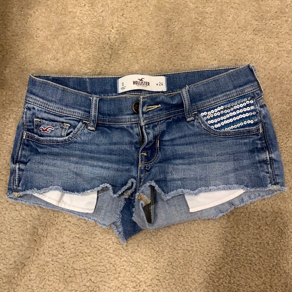 Hollister Blue Jean Shorts with Distressed Frayed Hem